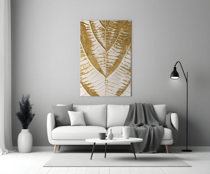 Golden Leaf Veins on Cream White Glass Wall Art