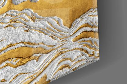 White Relief Ridges Golden Waves Glass Wall Art