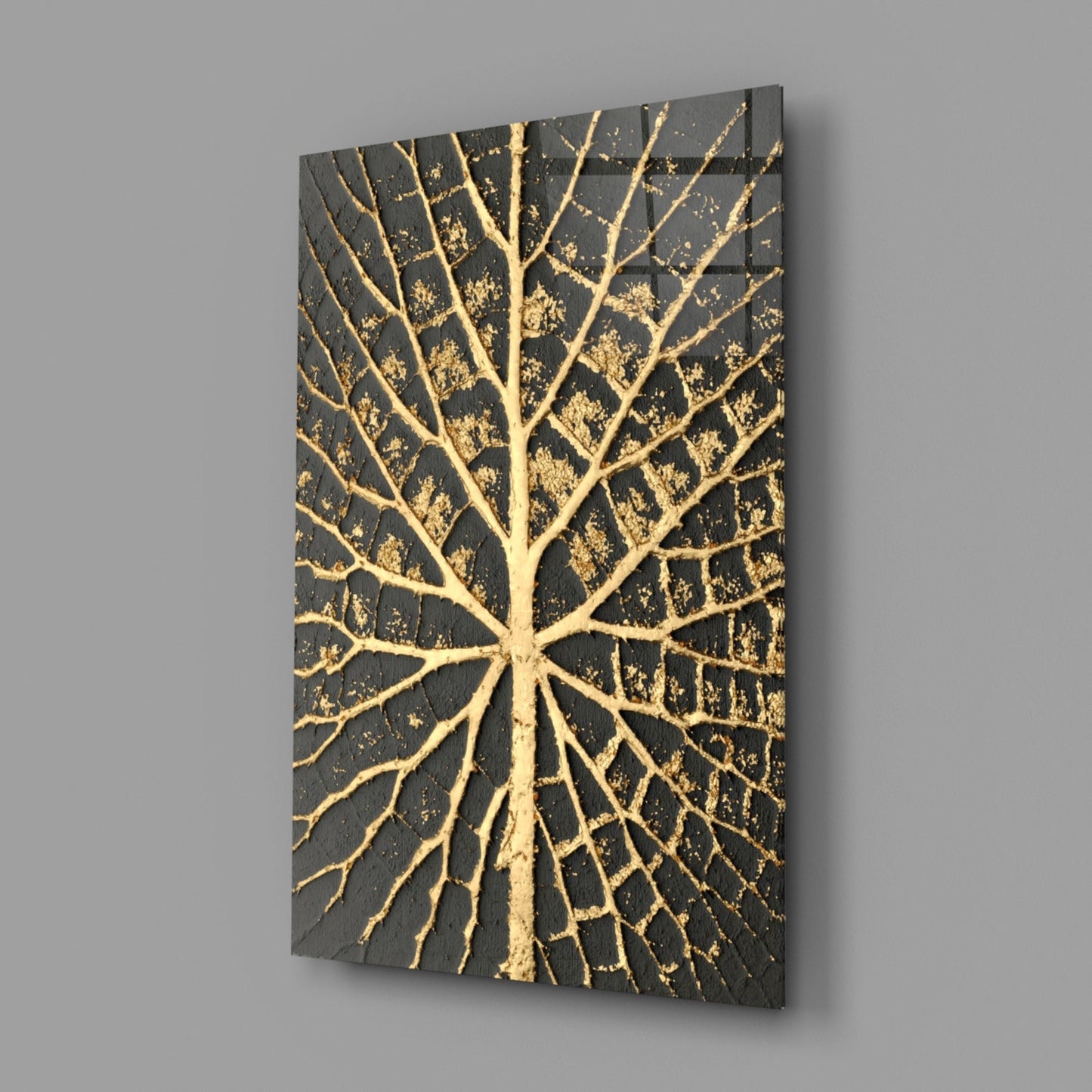 Gold Leaf Veins on Black Glass Wall Art