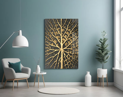 Gold Leaf Veins on Black Glass Wall Art