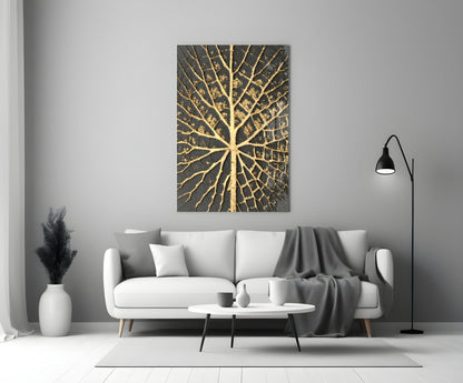Gold Leaf Veins on Black Glass Wall Art