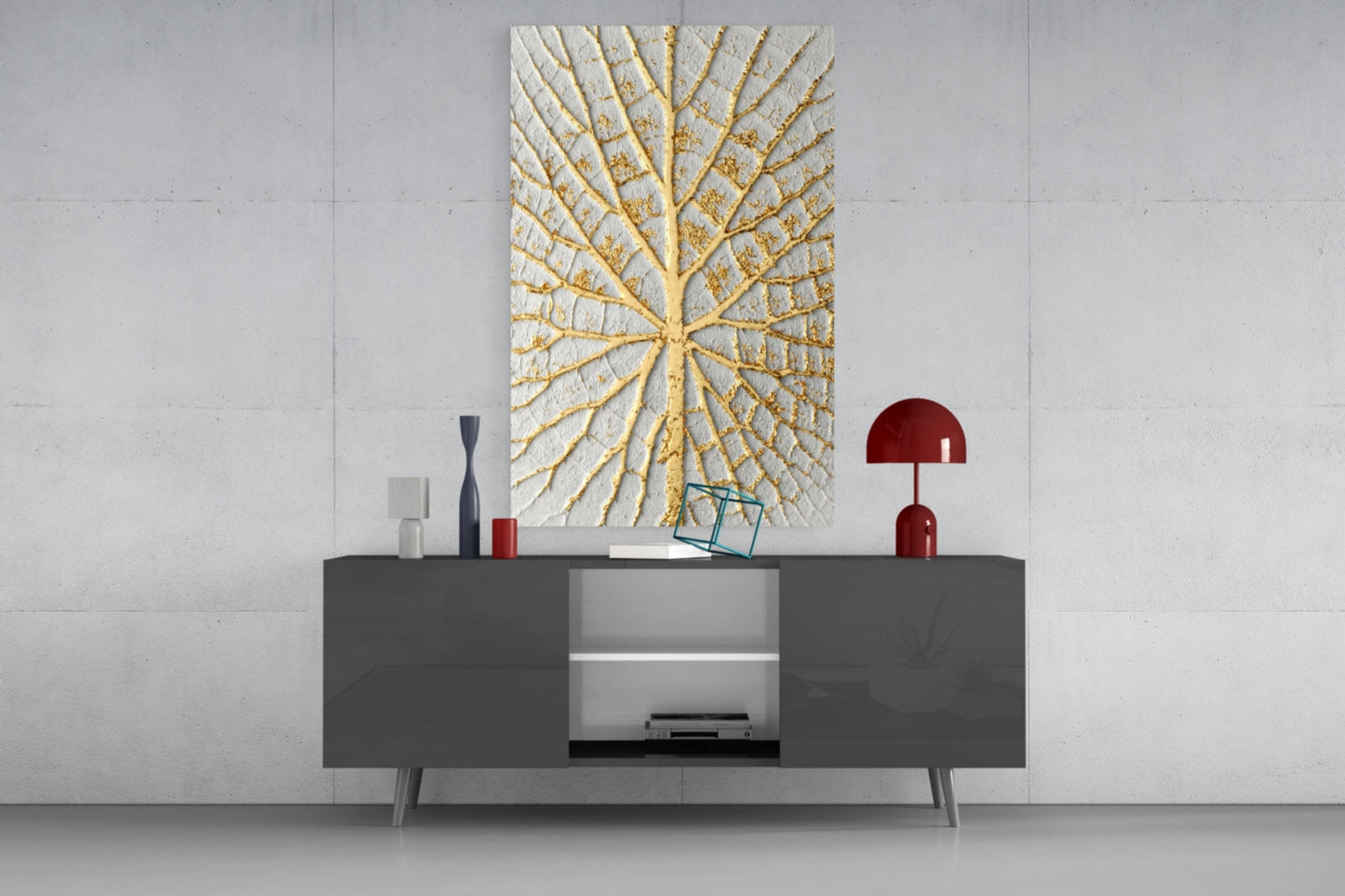 Gold Leaf Veins on White Glass Wall Art