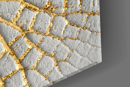 Gold Leaf Veins on White Glass Wall Art