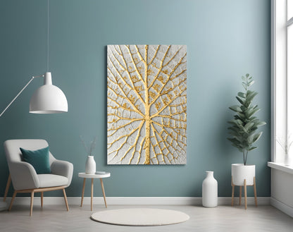 Gold Leaf Veins on White Glass Wall Art
