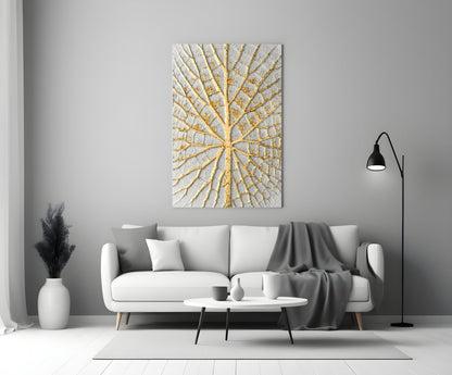Gold Leaf Veins on White Glass Wall Art