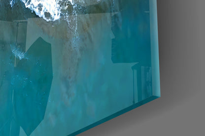 Aerial Golden Shore Waves Glass Wall Art