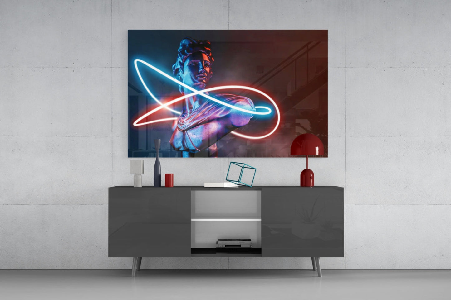 Neon Loop Statue Red Blue Glass Wall Art