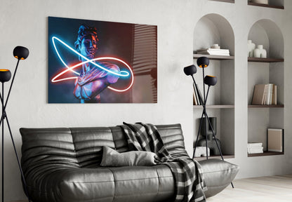 Neon Loop Statue Red Blue Glass Wall Art
