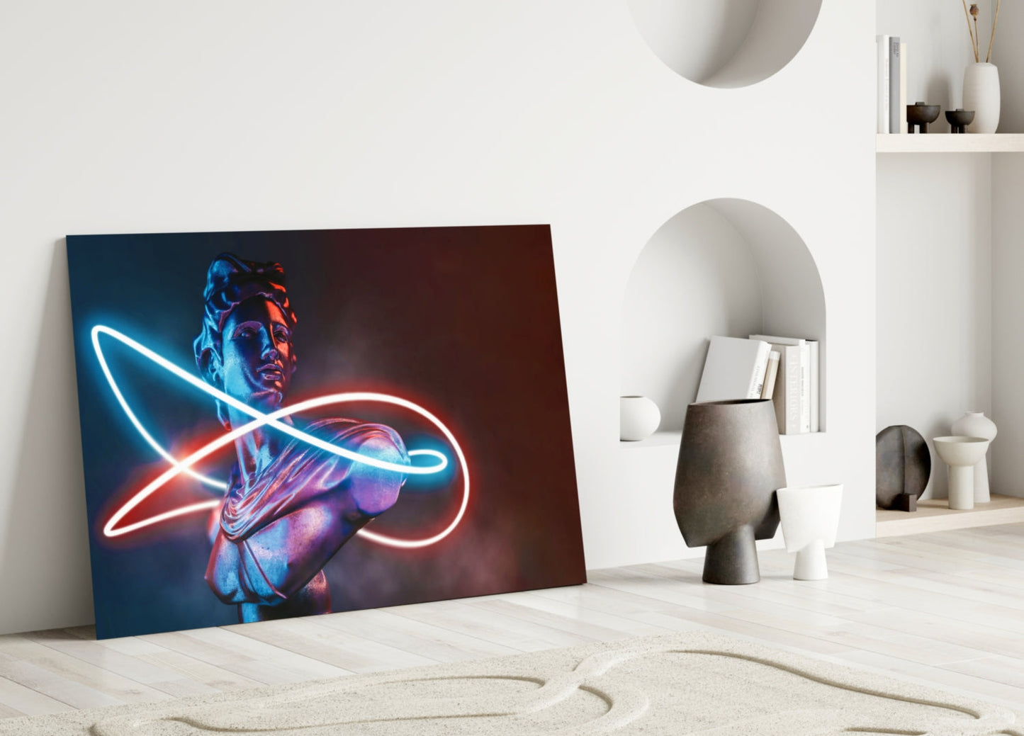 Neon Loop Statue Red Blue Glass Wall Art