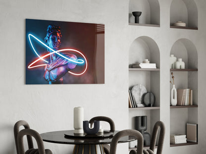 Neon Loop Statue Red Blue Glass Wall Art