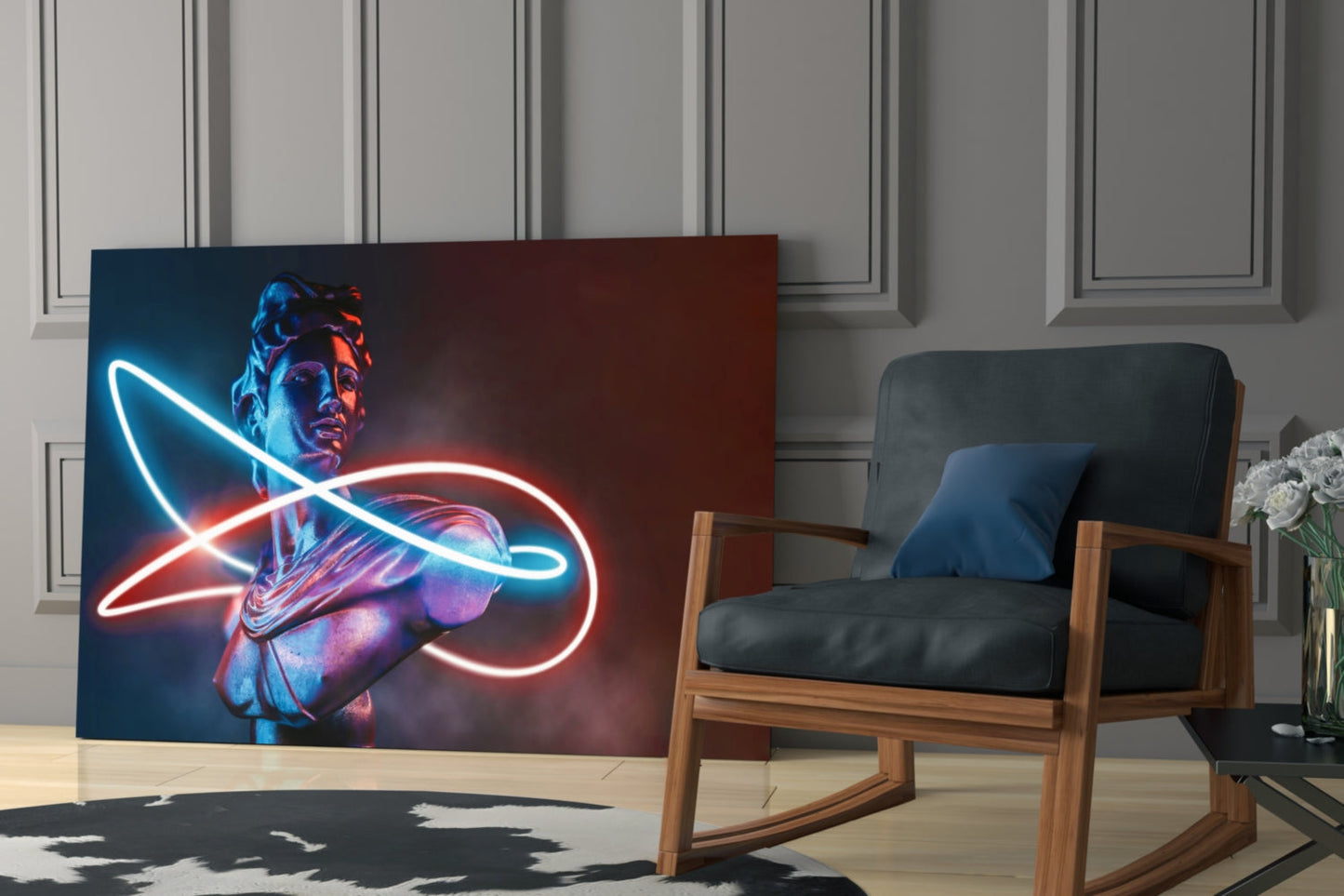 Neon Loop Statue Red Blue Glass Wall Art