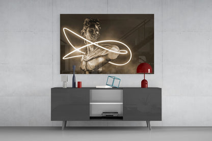 Neon Loop Statue Sepia Glow Glass Wall Art