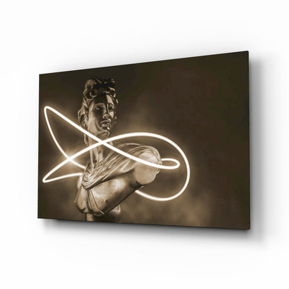 Neon Loop Statue Sepia Glow Glass Wall Art