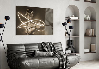 Neon Loop Statue Sepia Glow Glass Wall Art