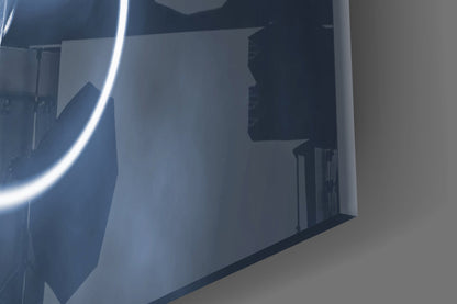 Neon Loop Statue Blue Mono Glass Wall Art