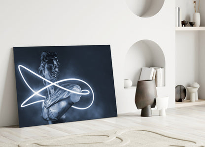 Neon Loop Statue Blue Mono Glass Wall Art