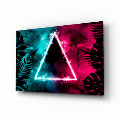 Neon Triangle Tropical Leaves Glass Wall Art