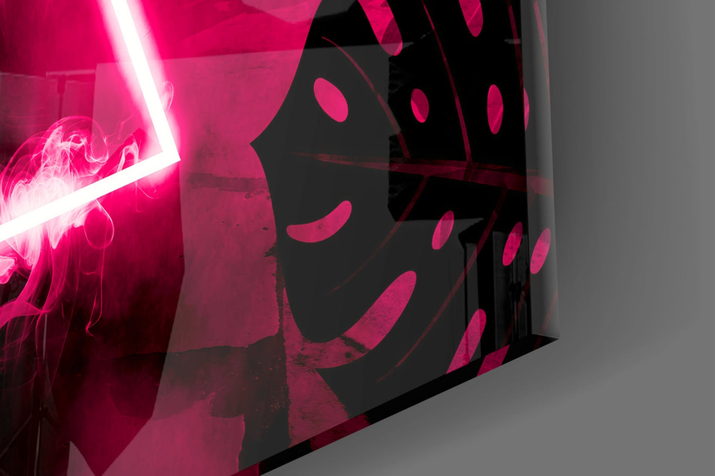 Neon Triangle Tropical Leaves Glass Wall Art