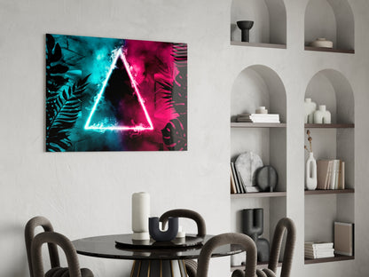 Neon Triangle Tropical Leaves Glass Wall Art