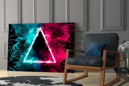 Neon Triangle Tropical Leaves Glass Wall Art