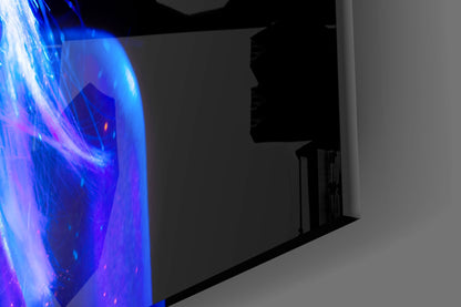 Neon Glow Purple Hair Woman Glass Wall Art
