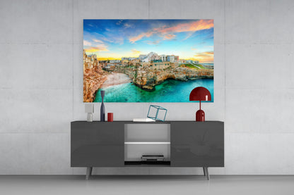 Cliff Village Coastal Glass Wall Art