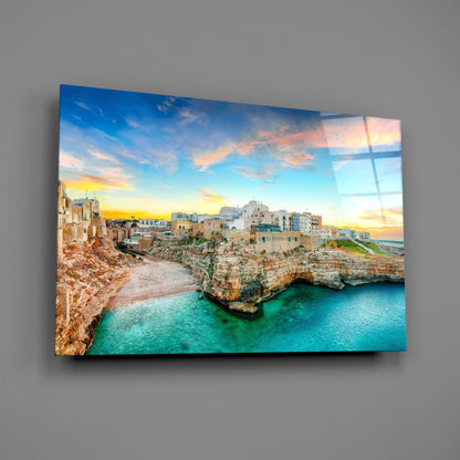 Cliff Village Coastal Glass Wall Art