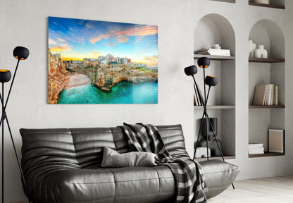 Cliff Village Coastal Glass Wall Art