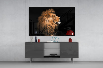 Golden Lion Side Profile Glass Wall Art