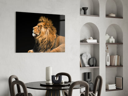 Reclining Golden Lion Profile Glass Wall Art