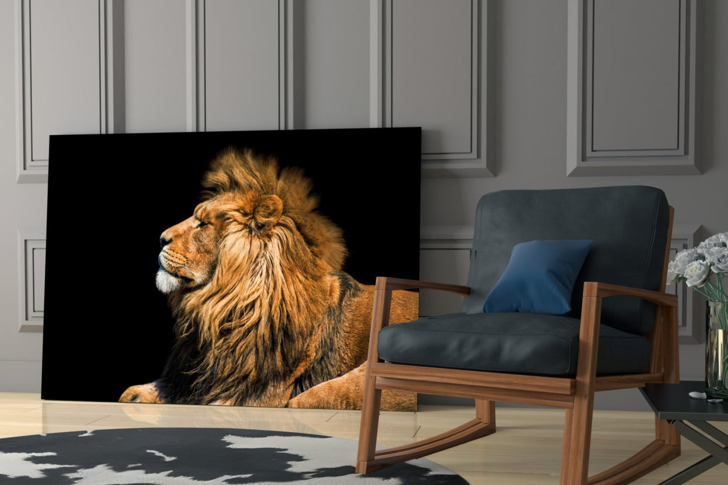 Reclining Golden Lion Profile Glass Wall Art