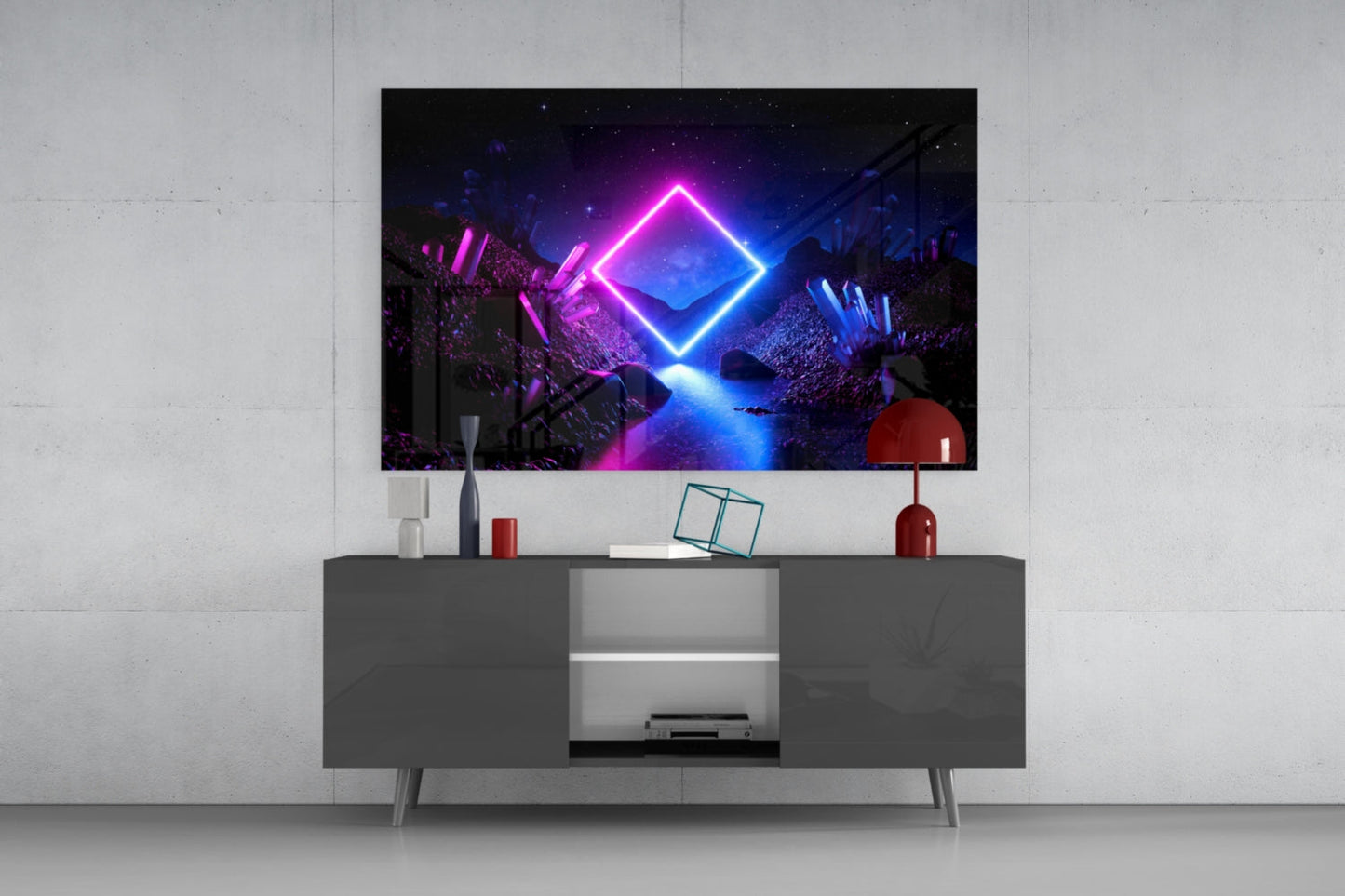 Neon Diamond Cosmic Portal Glass Wall Art