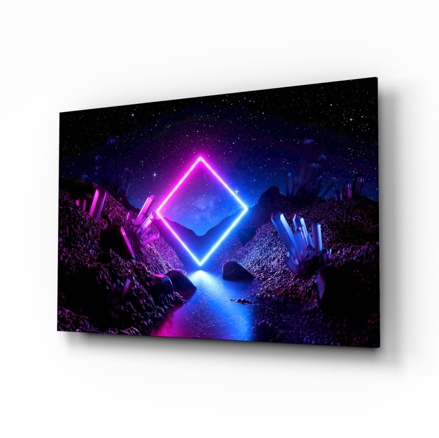 Neon Diamond Cosmic Portal Glass Wall Art