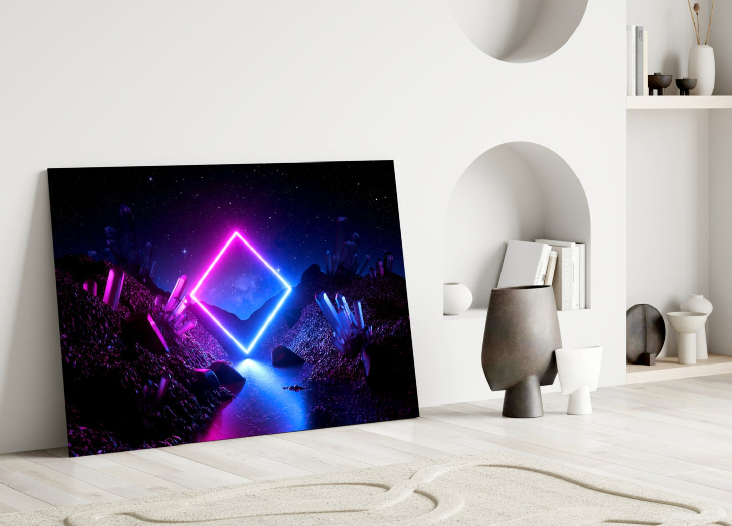 Neon Diamond Cosmic Portal Glass Wall Art