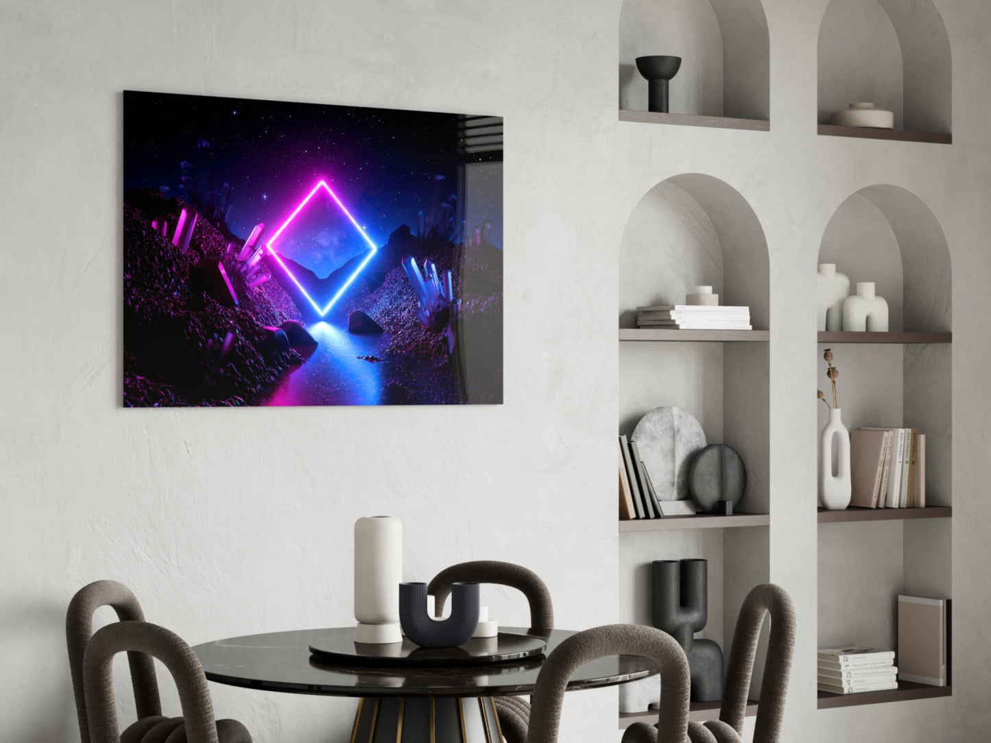Neon Diamond Cosmic Portal Glass Wall Art