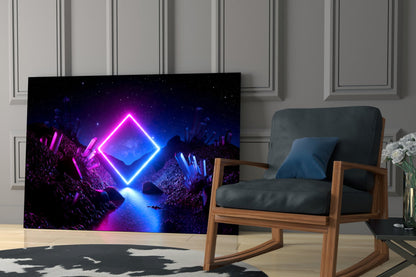 Neon Diamond Cosmic Portal Glass Wall Art