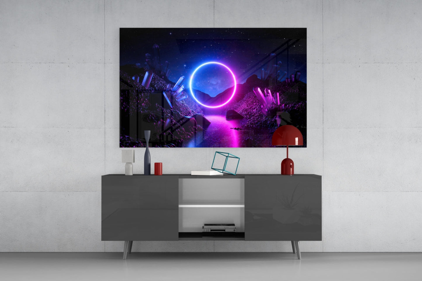 Neon Circle Cosmic Portal Glass Wall Art