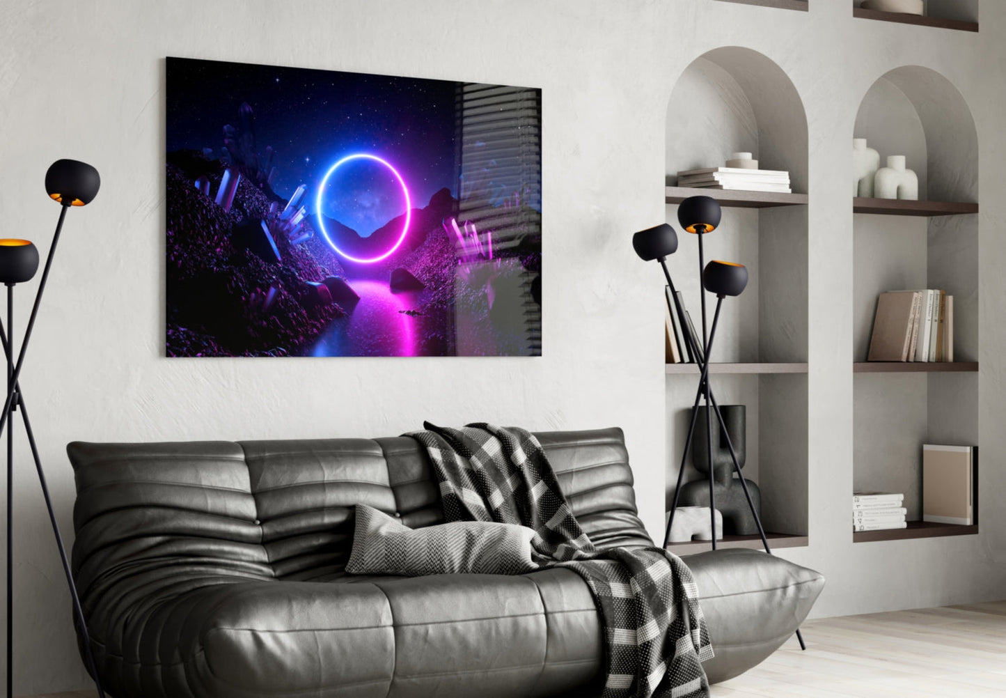 Neon Circle Cosmic Portal Glass Wall Art