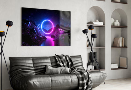 Neon Circle Cosmic Portal Glass Wall Art