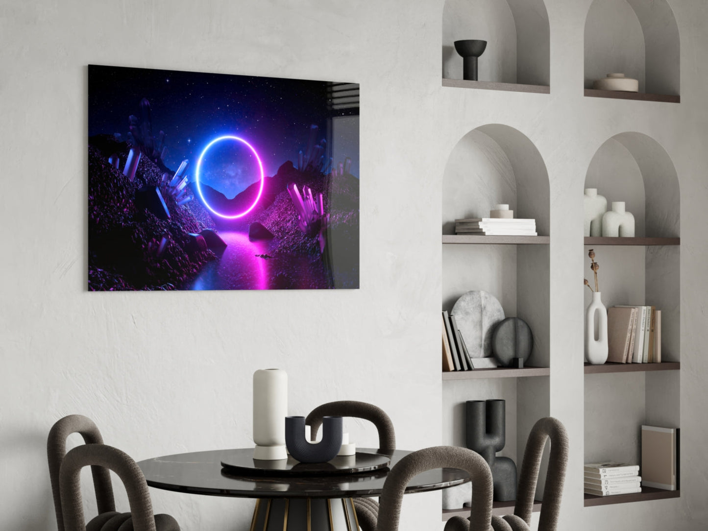 Neon Circle Cosmic Portal Glass Wall Art