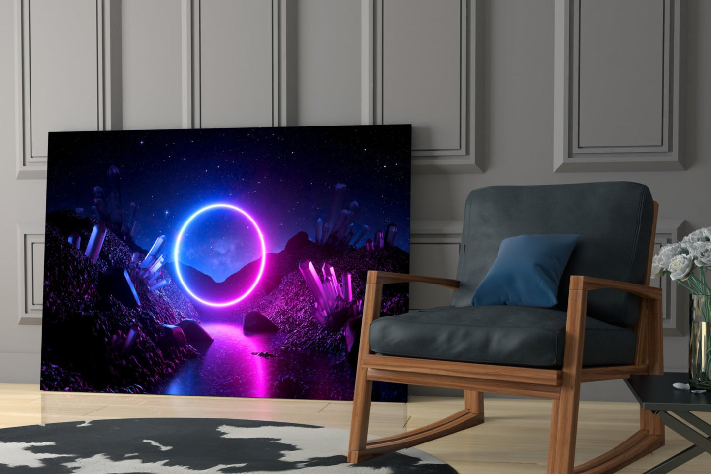 Neon Circle Cosmic Portal Glass Wall Art