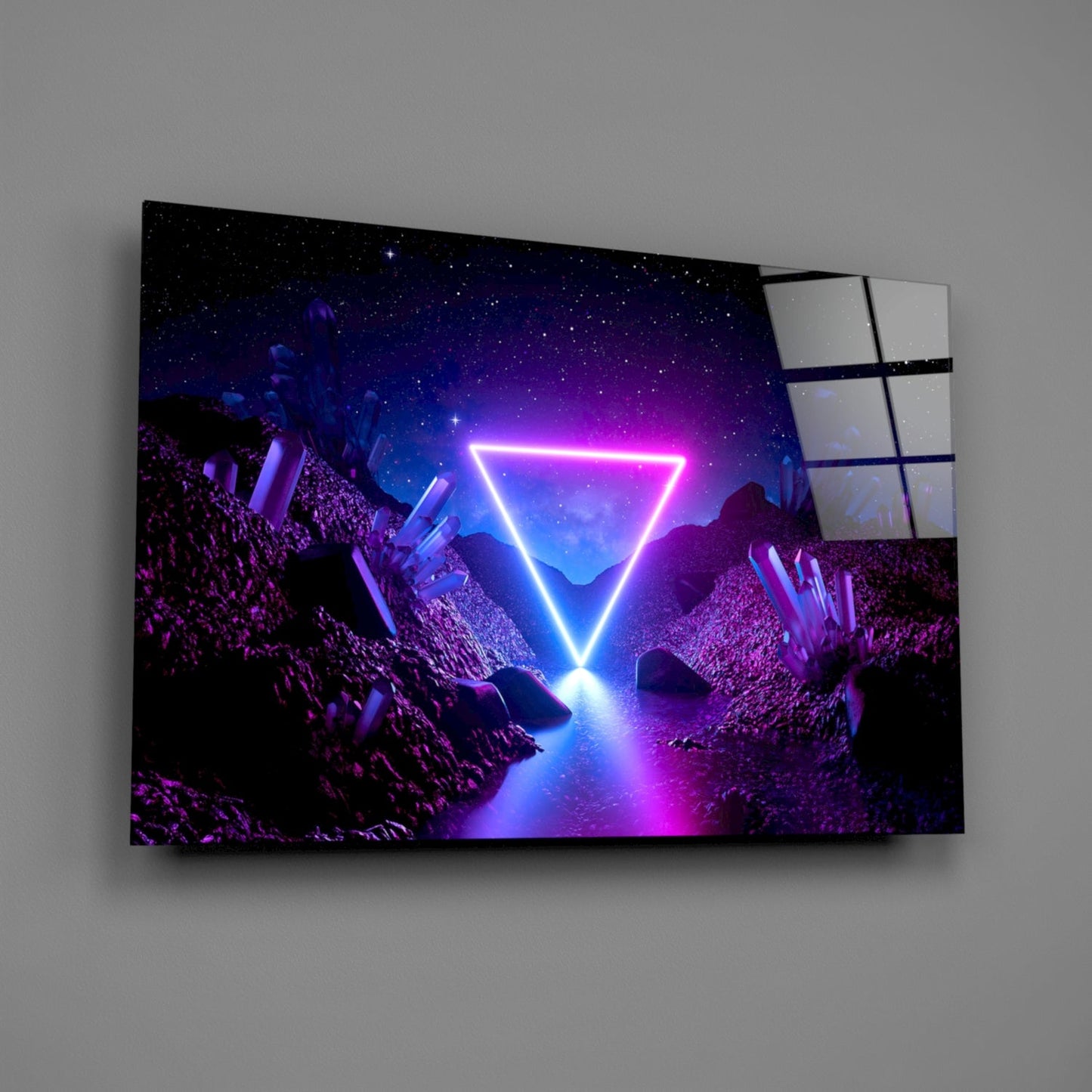 Neon Triangle Cosmic Portal Glass Wall Art