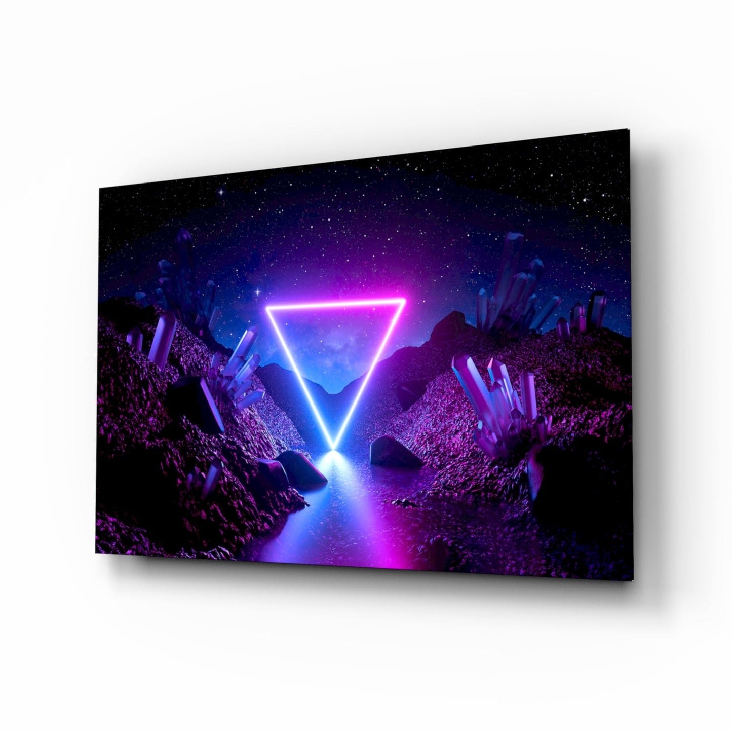 Neon Triangle Cosmic Portal Glass Wall Art
