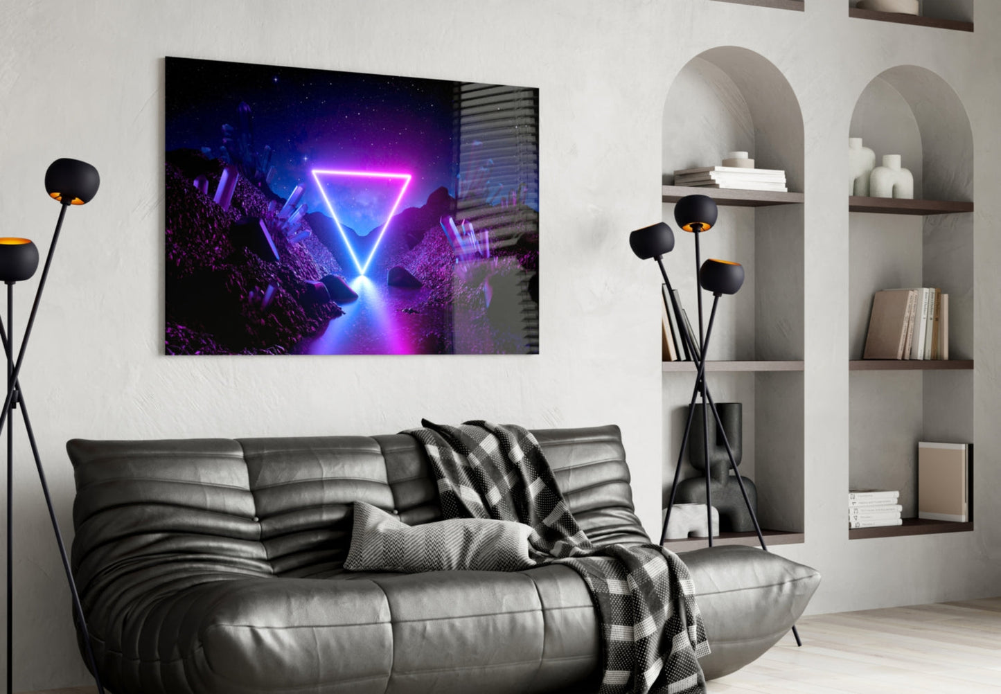 Neon Triangle Cosmic Portal Glass Wall Art