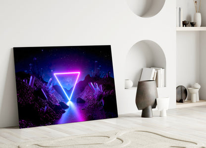 Neon Triangle Cosmic Portal Glass Wall Art
