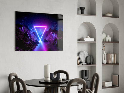 Neon Triangle Cosmic Portal Glass Wall Art
