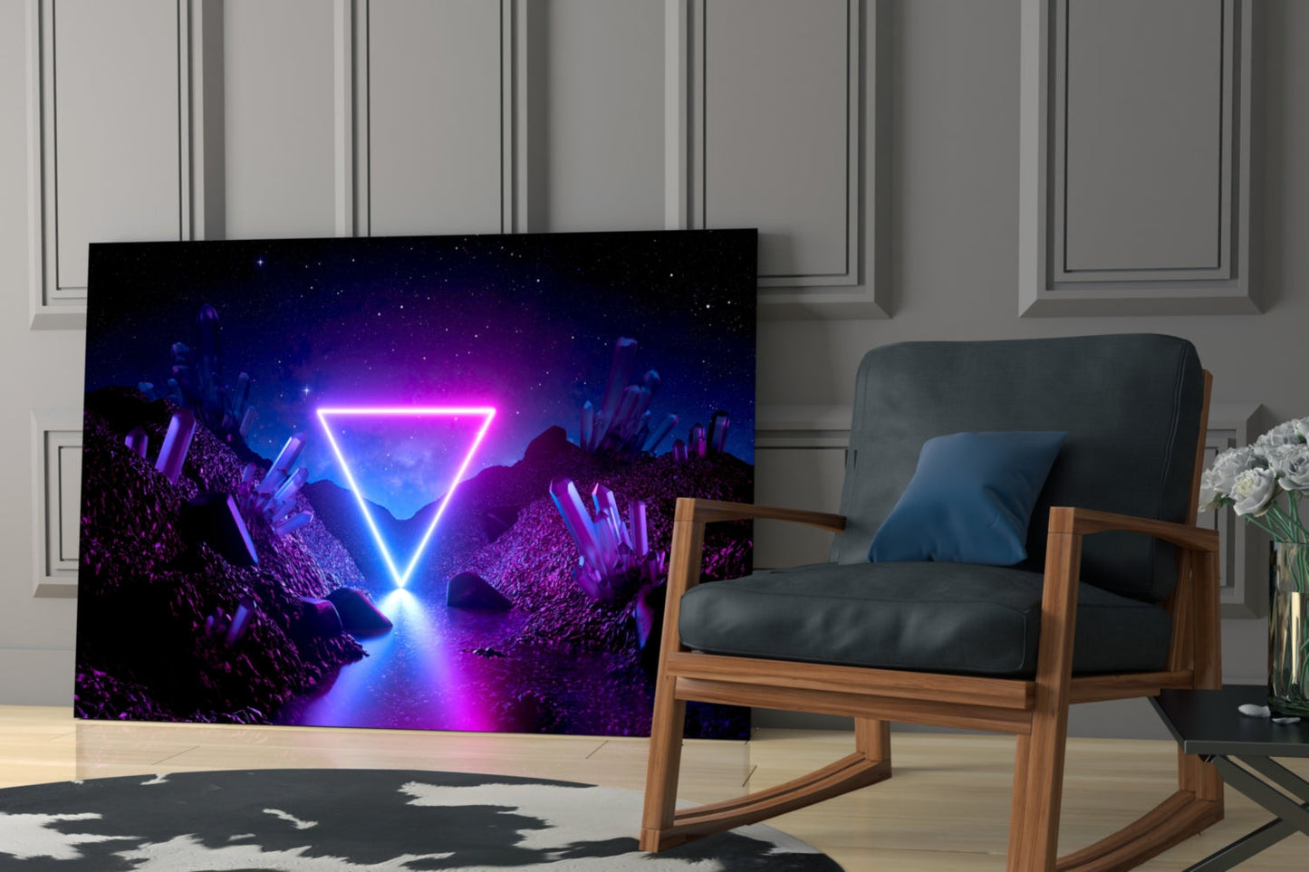 Neon Triangle Cosmic Portal Glass Wall Art