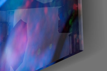 Neon Blue Orange Flower Woman Glass Wall Art