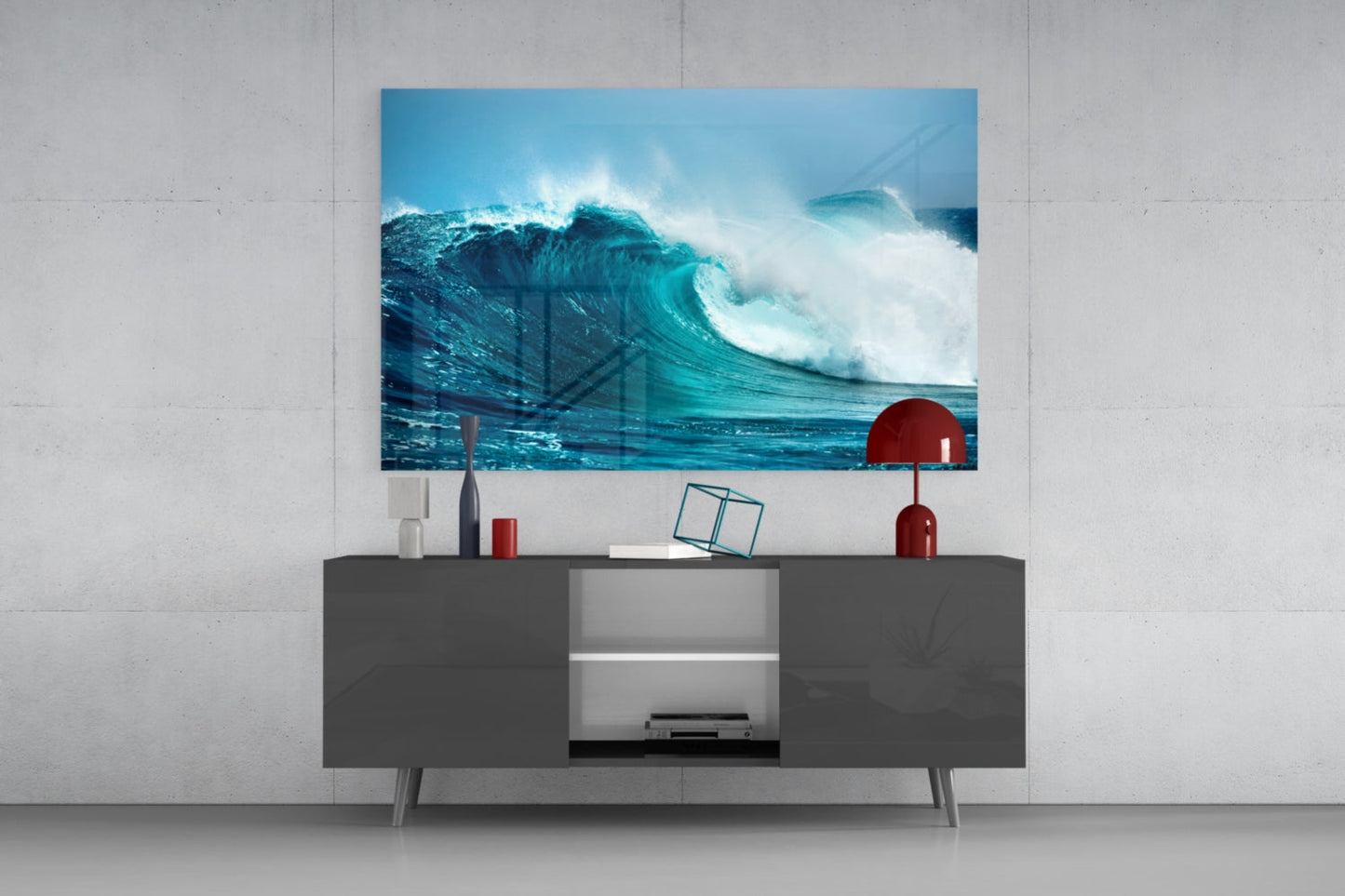 Turquoise Curling Wave Glass Wall Art