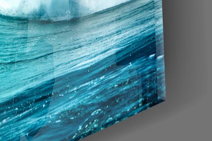 Turquoise Curling Wave Glass Wall Art